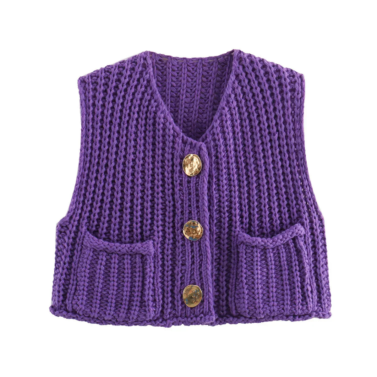 Yvaelle | Gilet Tricoté Stylé à Col en V avec Boutons et Poches pour Femme