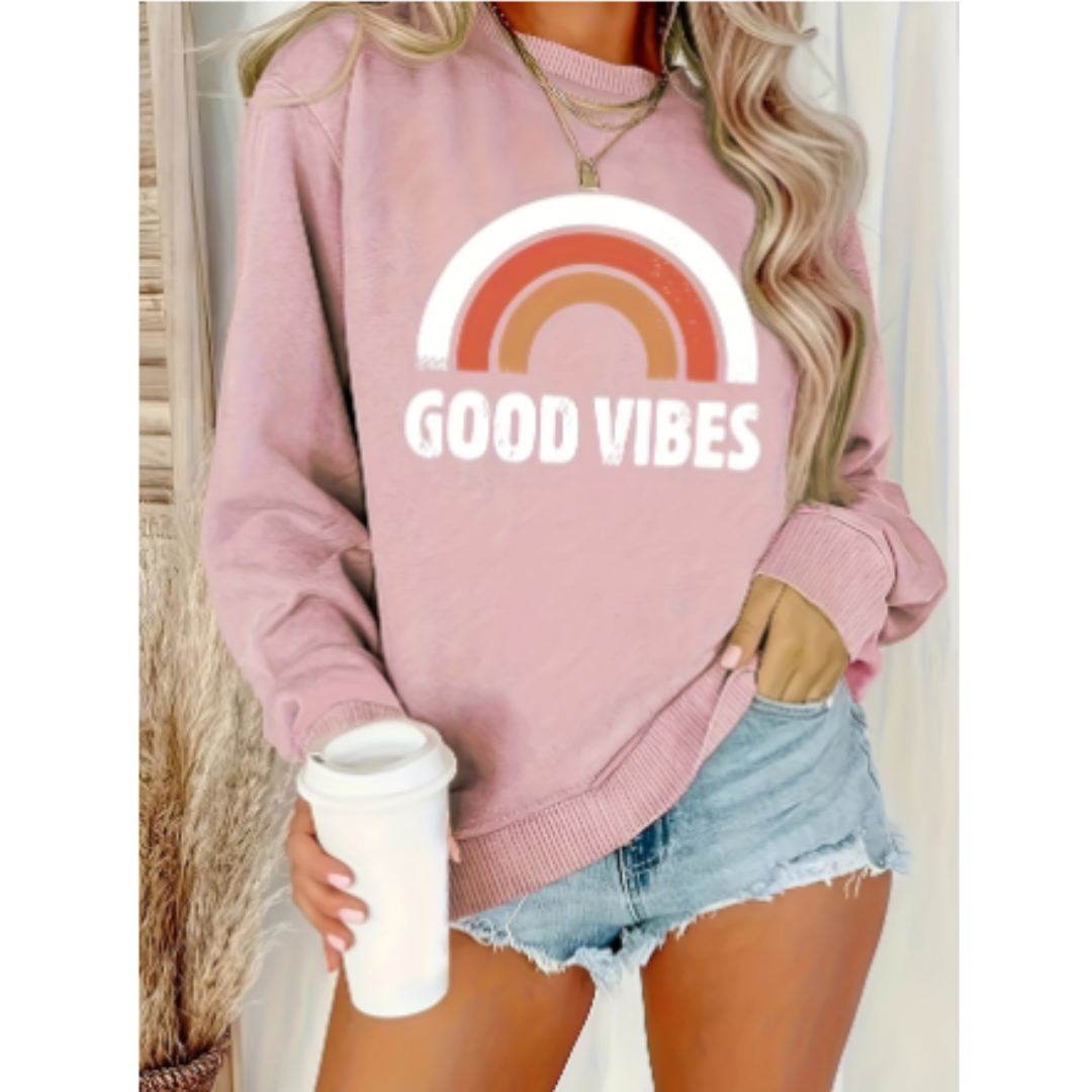 Goodie | Sweat-shirt Femme à Col Rond avec Imprimé "Good Vibes"