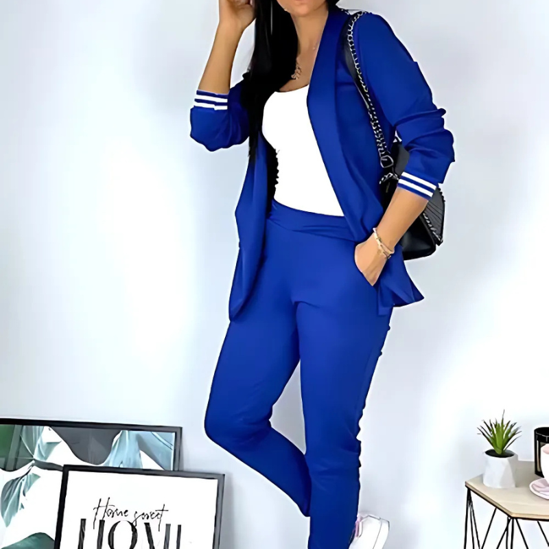 Donna - Ensemble blazer rayé et pantalon à cordon pour femme