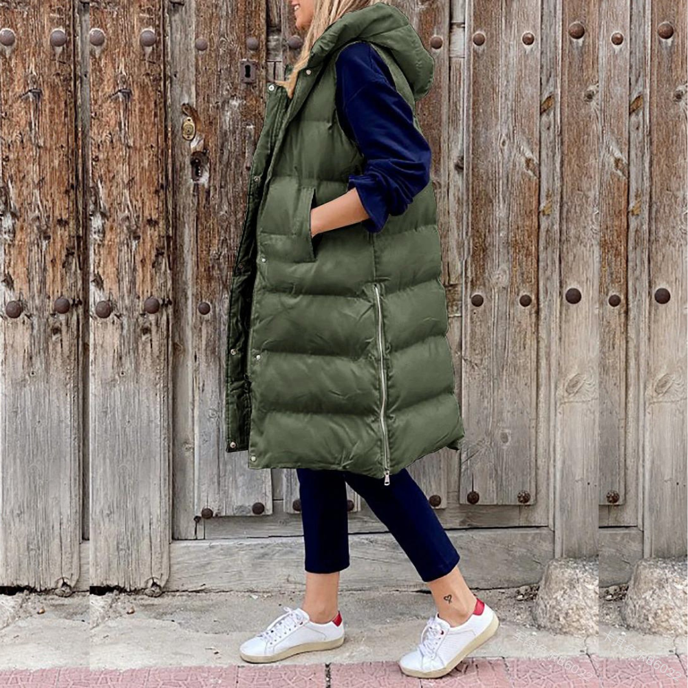 Maple | Long Gilet sans Manches en Coton avec Capuche