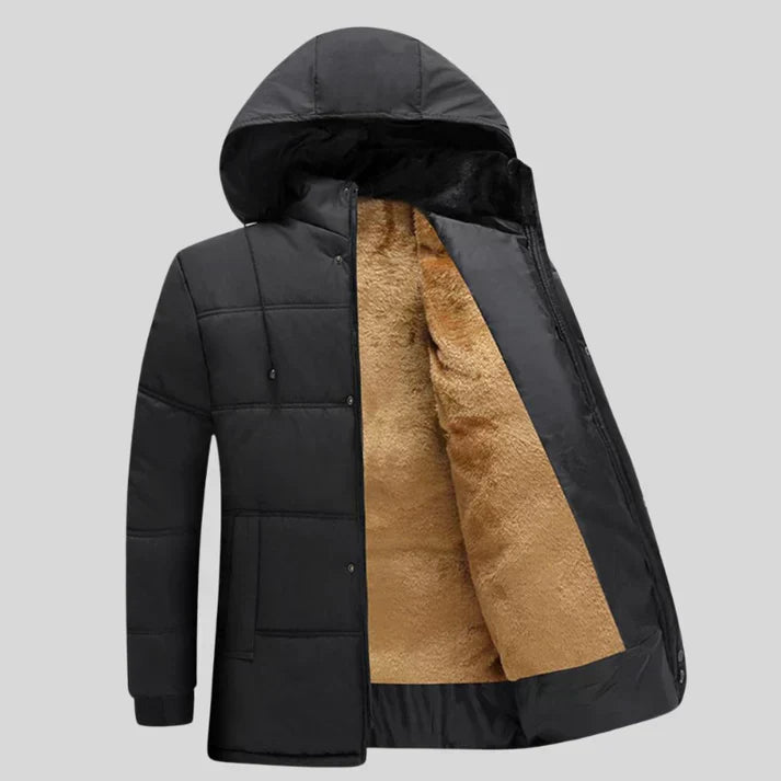 Yves | Veste d’Hiver Noire à Capuche, Doublée de Polaire et Matelassée pour Homme