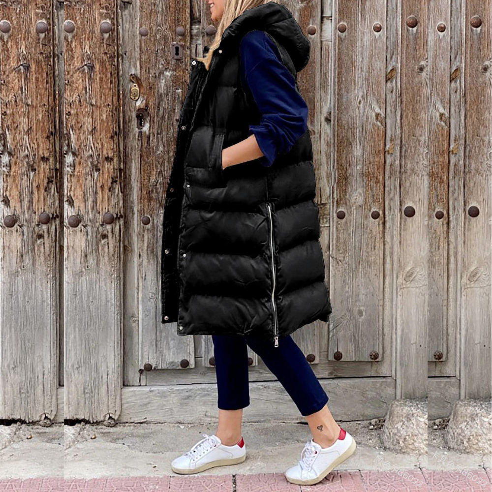 Maple | Long Gilet sans Manches en Coton avec Capuche