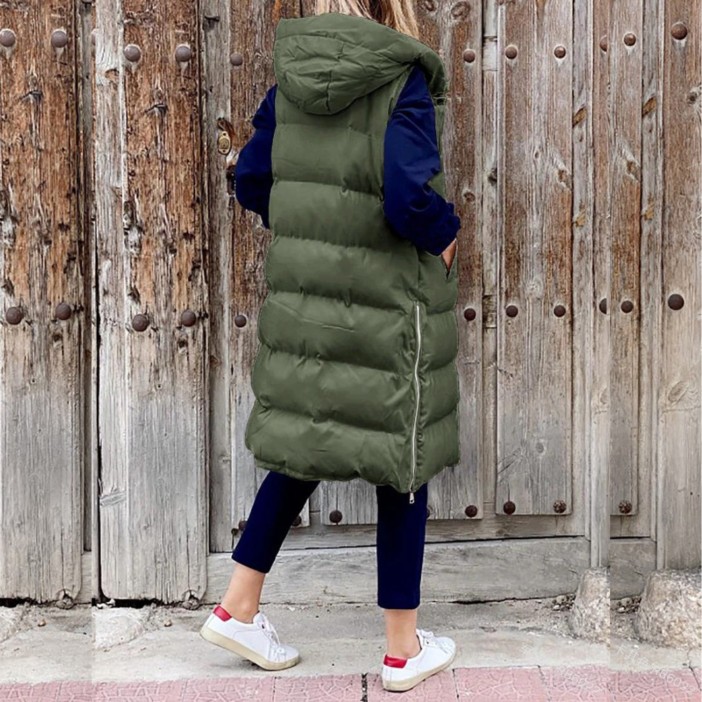 Maple | Long Gilet sans Manches en Coton avec Capuche