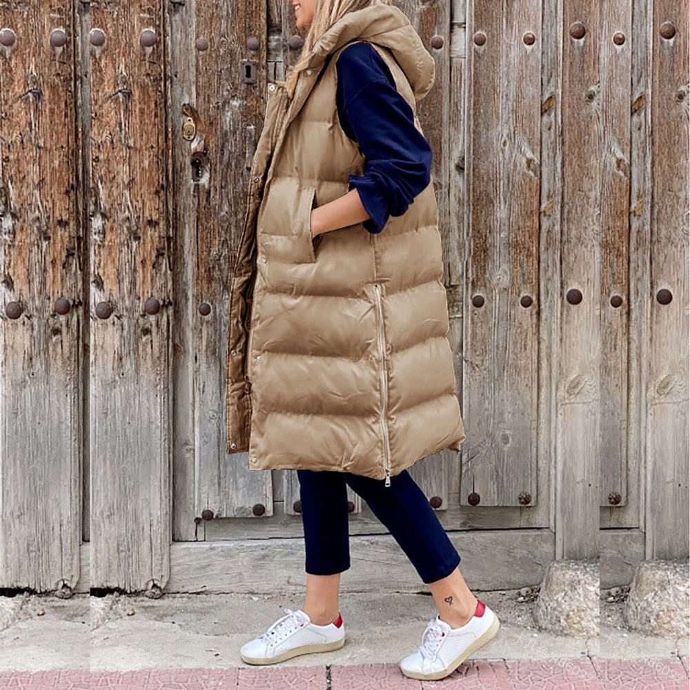 Maple | Long Gilet sans Manches en Coton avec Capuche