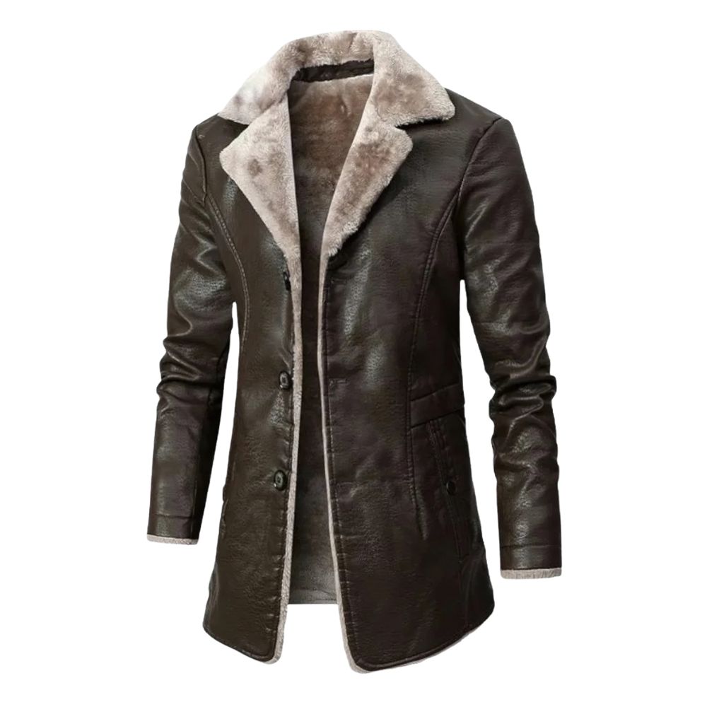 Giorgio - Veste longue en cuir avec doublure en polaire Sherpa pour homme