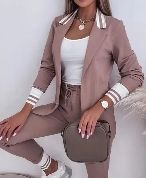 Donna - Ensemble blazer rayé et pantalon à cordon pour femme