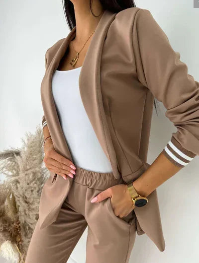 Donna - Ensemble blazer rayé et pantalon à cordon pour femme