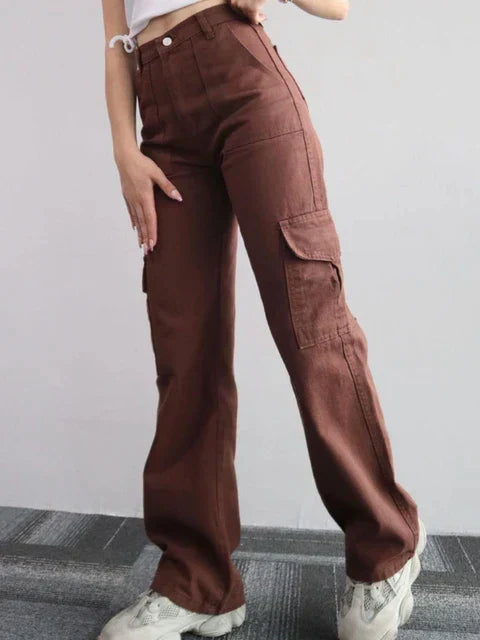 Aileen | Pantalon Cargo Taille Haute Uni