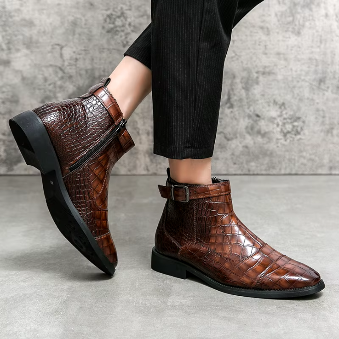 Donatien | Bottines Chelsea Homme Premium à Motif Crocodile, Zip Latéral et Sangle Ajustable