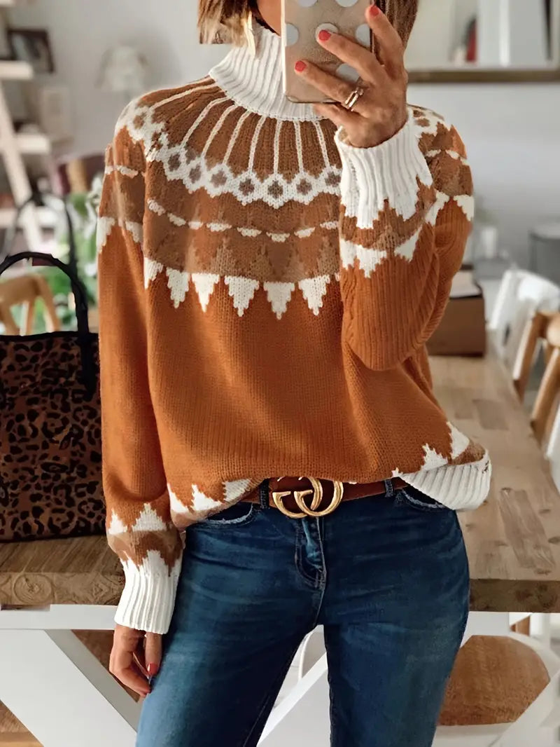 Pull à Col Montant Vintage pour Femmes