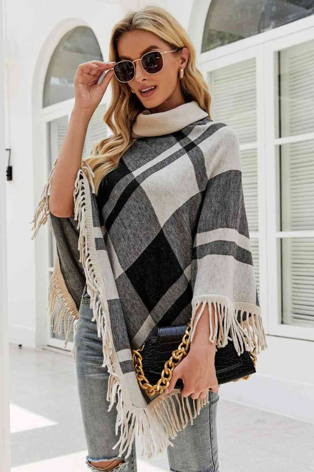 Poncho Moderne Doux et Chaud à Carreaux Femme