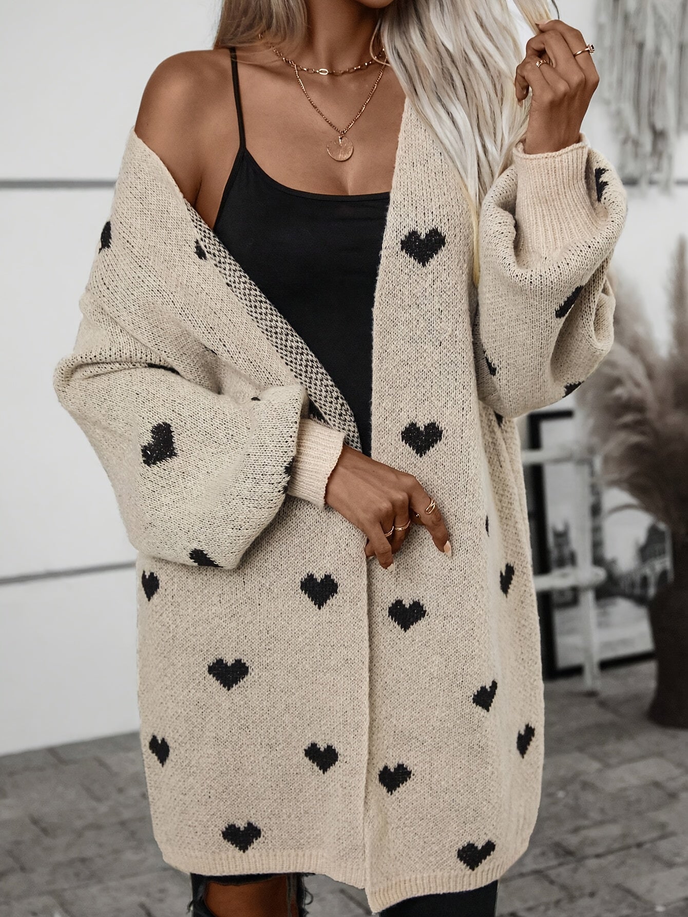 Cardigan en Tricot à Motif de Cœur pour Femmes