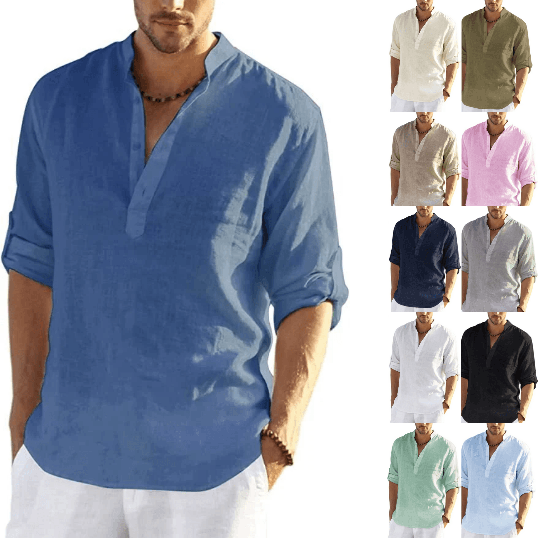 Gervais - Chemise Henley pour homme en coton et lin, légère et confortable pour les journées décontractées