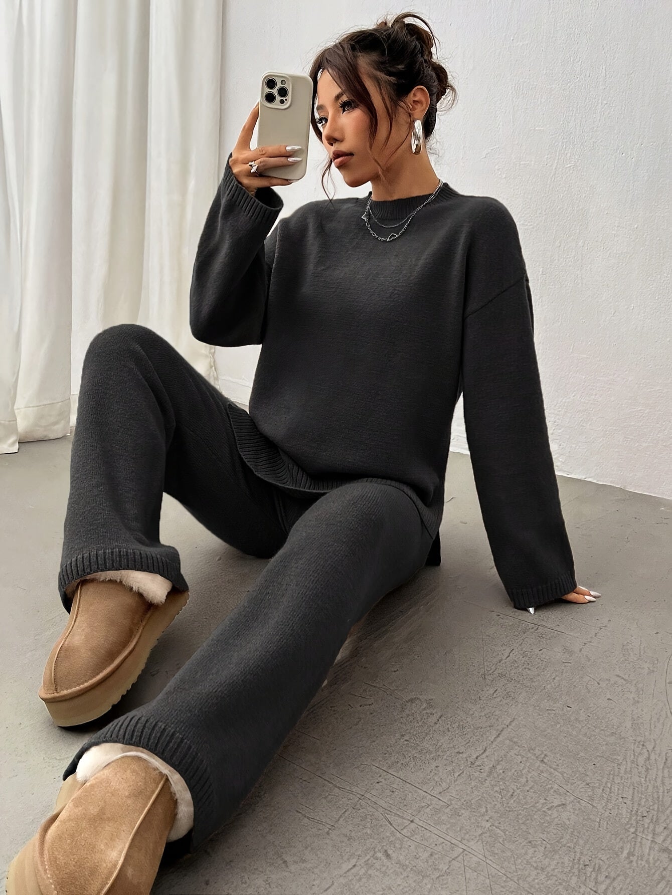 Ensemble Pantalon en Tricot Côtelé Élégant Femmes