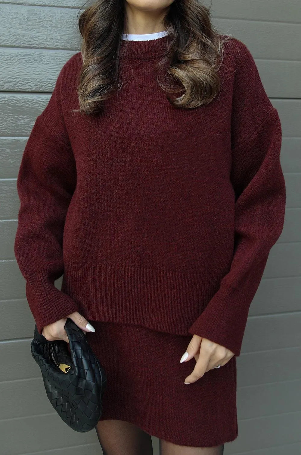 Ensemble sophistiqué en laine pull jupe courte femmes