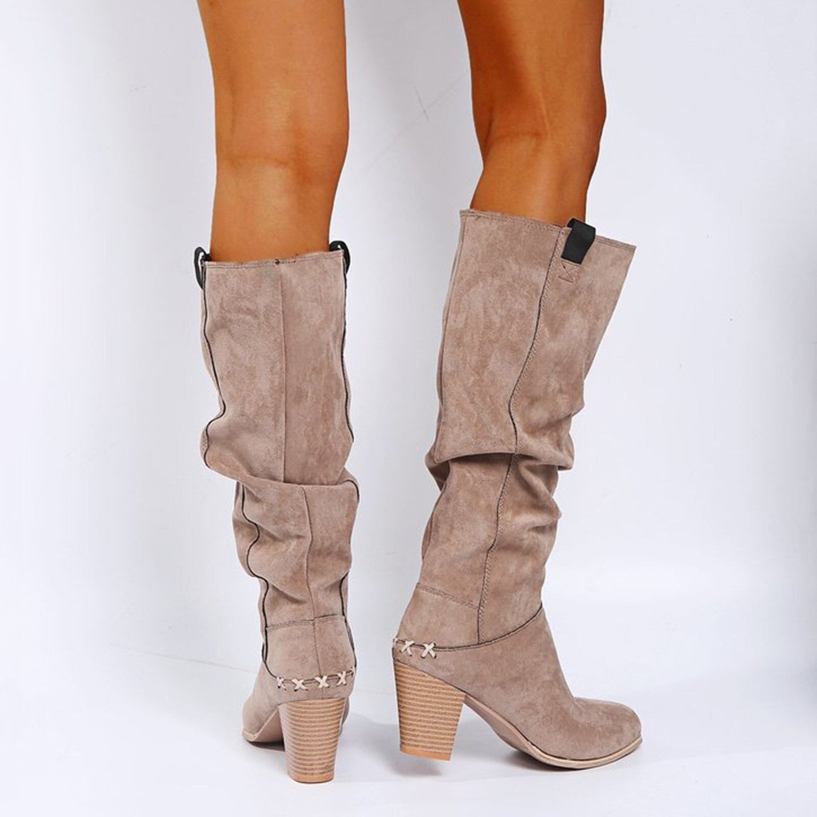 Bottes Beige Talon Bois Amelia