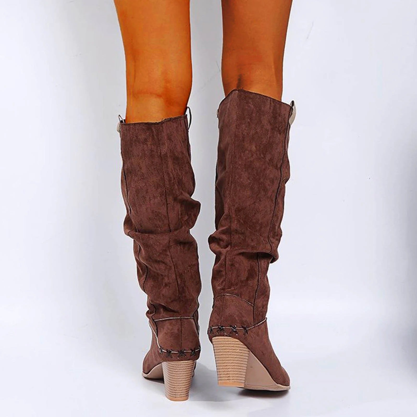 Bottes Beige Talon Bois Amelia