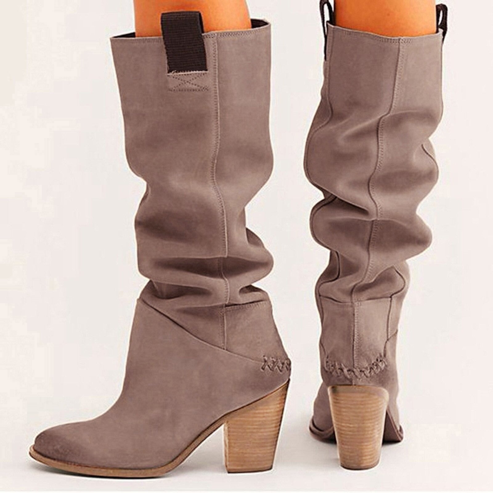 Bottes Beige Talon Bois Amelia