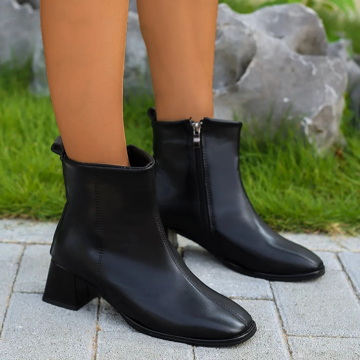 Dorotie | Bottines à Talons Bloc avec Fermeture Éclair Latérale