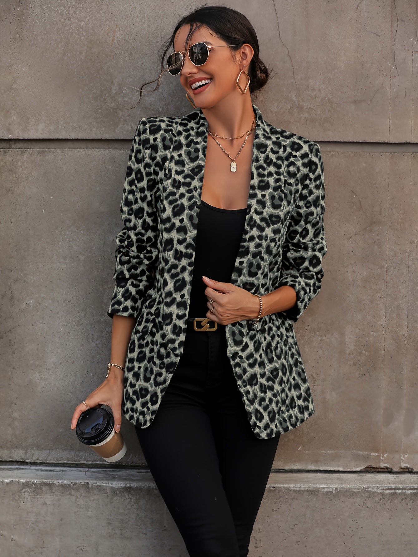 Sofia - Blazer Long Élégant avec Imprimé Léopard pour Femmes