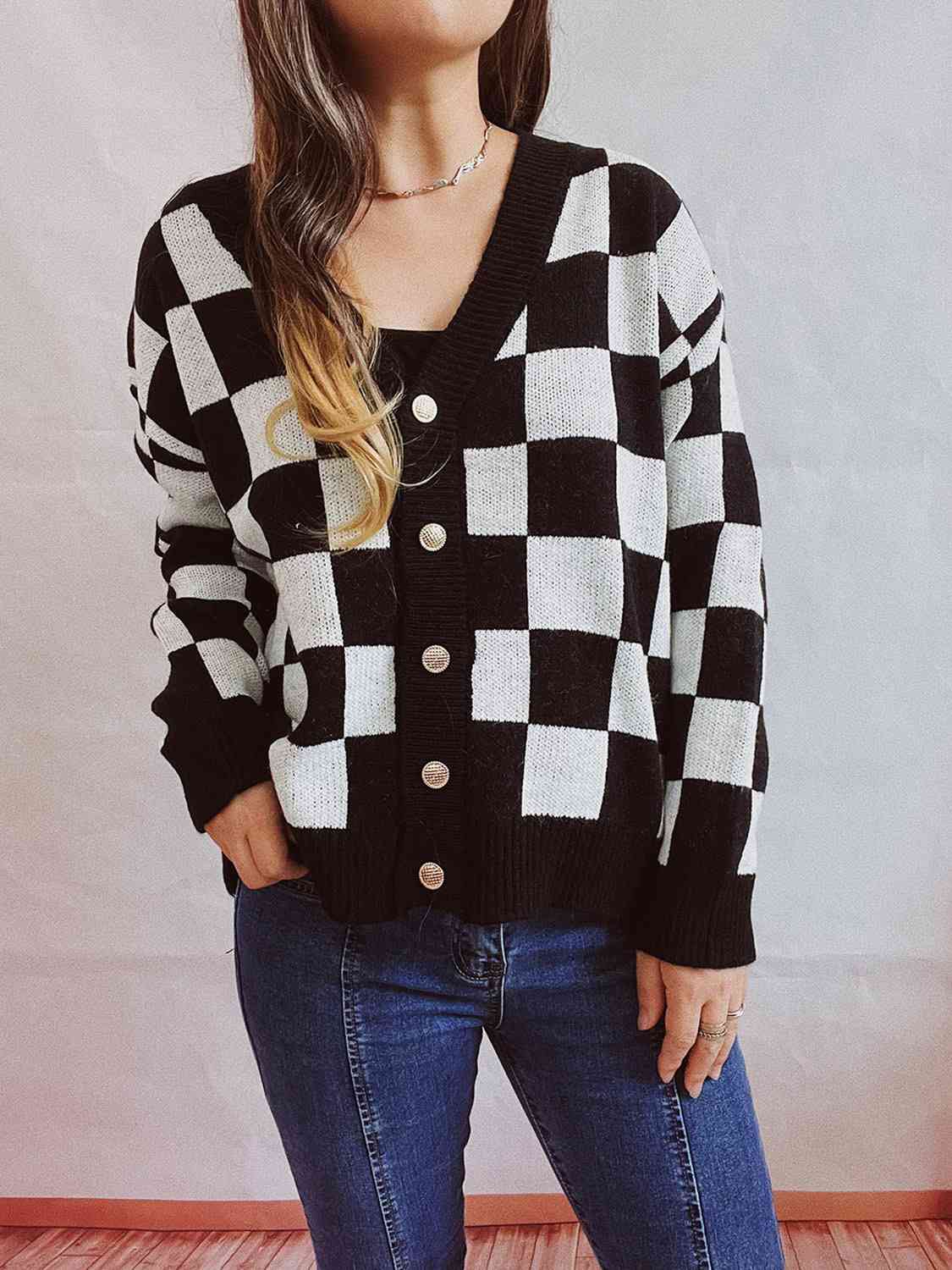 Dulcina | Cardigan en Maille à Carreaux avec Boutons - Style Chic et Confort