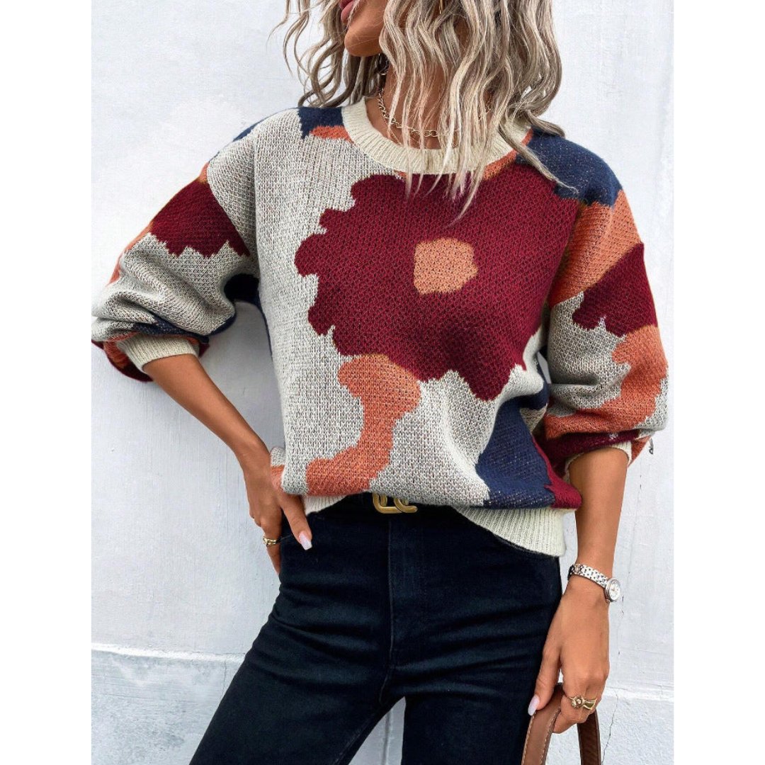 Cylene | Pull-over en tricot chaud à motif abstrait pour femmes