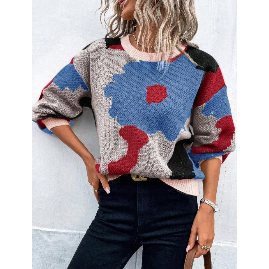 Cylene | Pull-over en tricot chaud à motif abstrait pour femmes