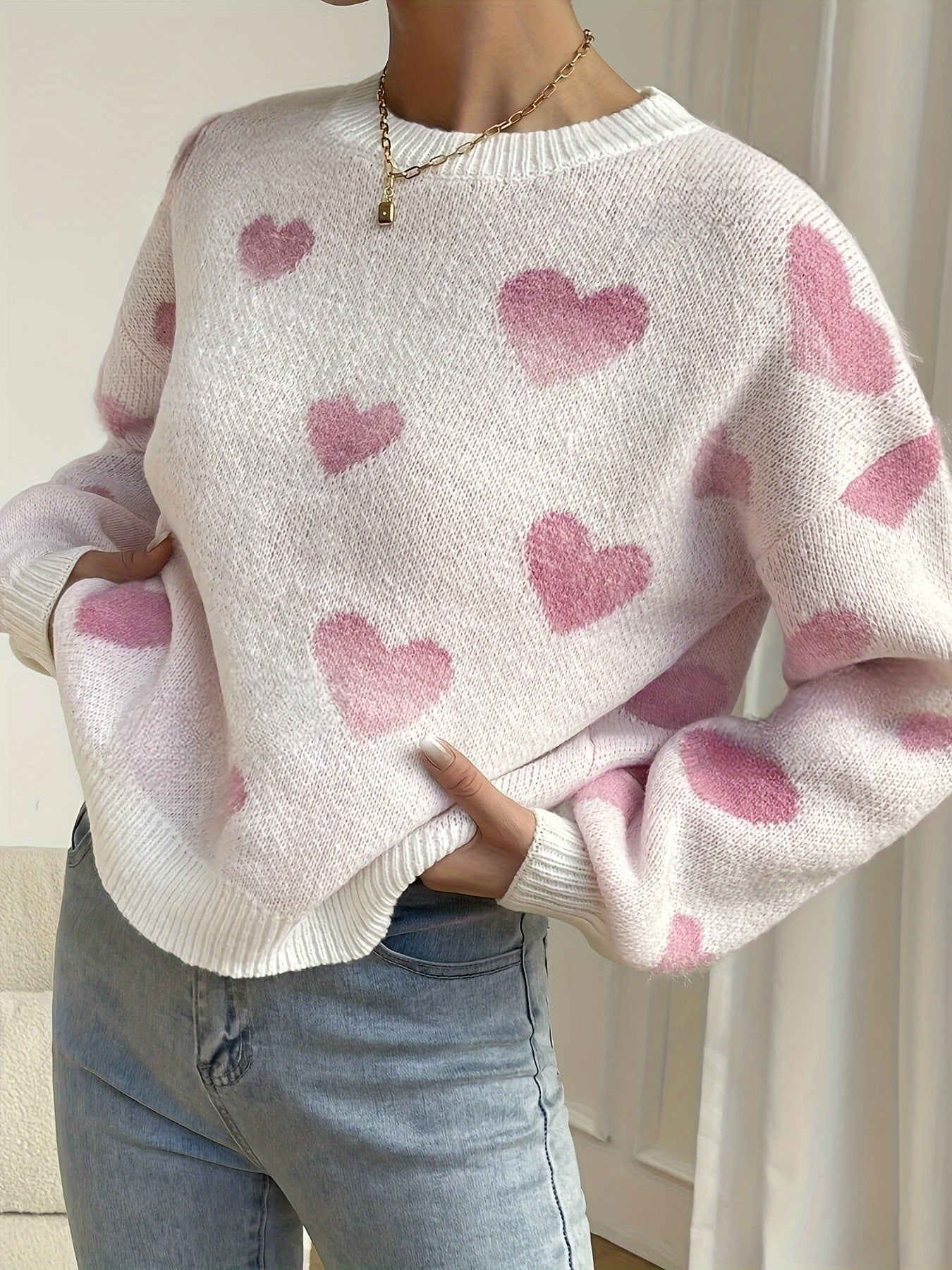 Pull à Motifs de Coeur pour Femmes