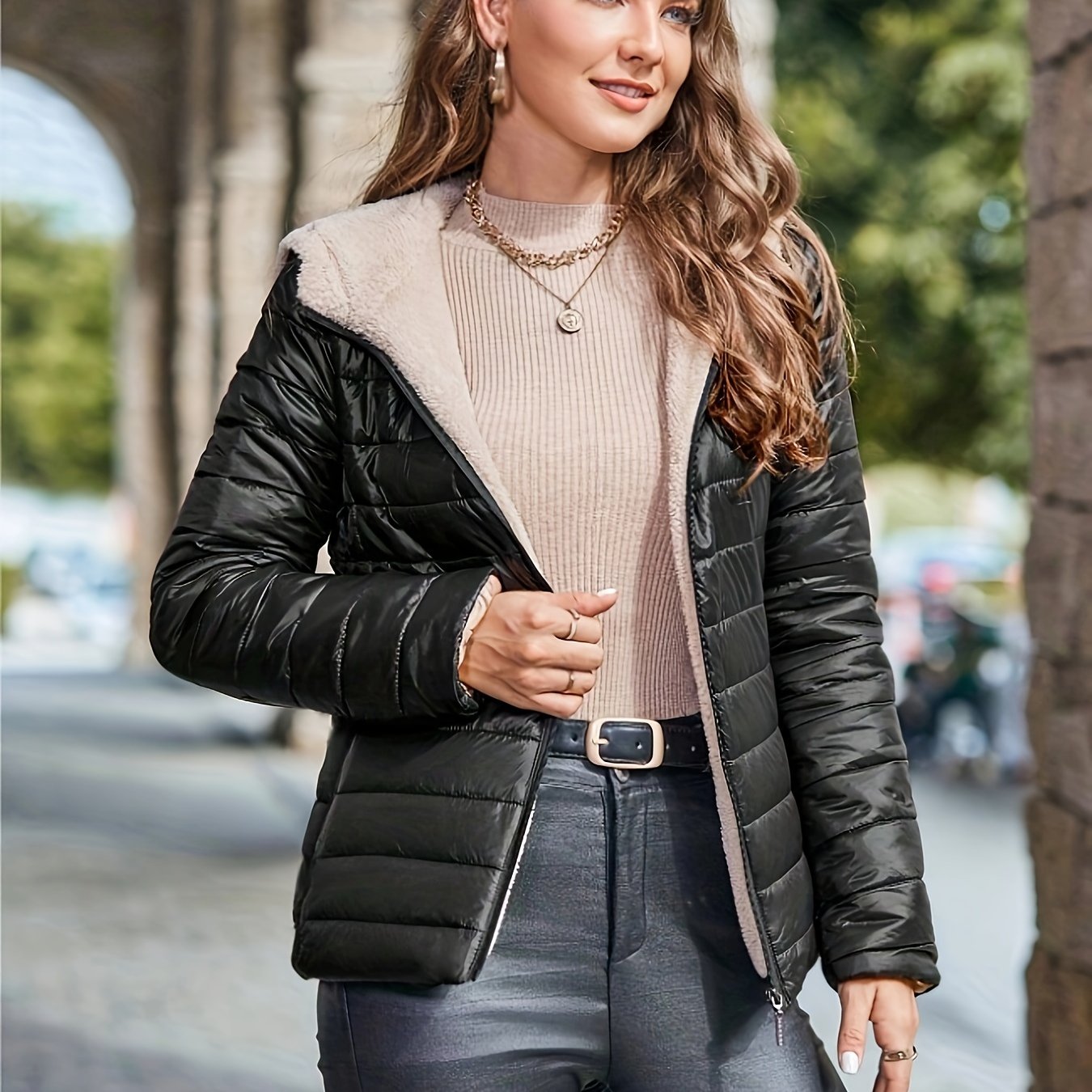 Djemina | Manteau Hiver Femme Imperméable, Doublé Fleece, Capuche et Fermeture Éclair