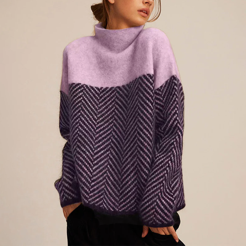 Pull Femme Col Haut Motif Chevron