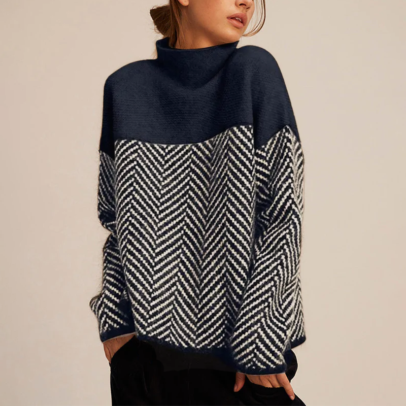 Pull Femme Col Haut Motif Chevron