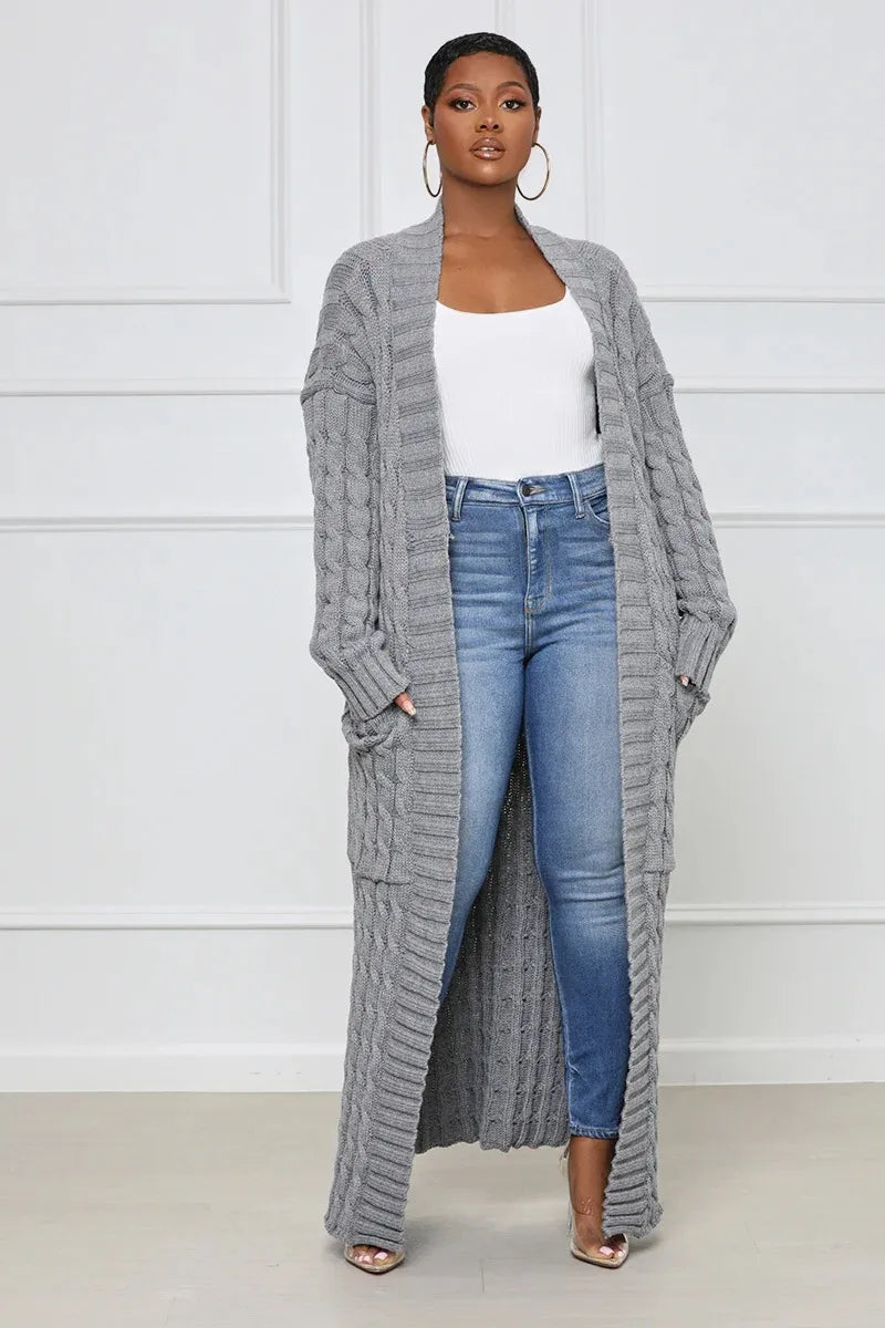 Coralie | Cardigan Long Ouvert en Tricot avec Poches pour Femme