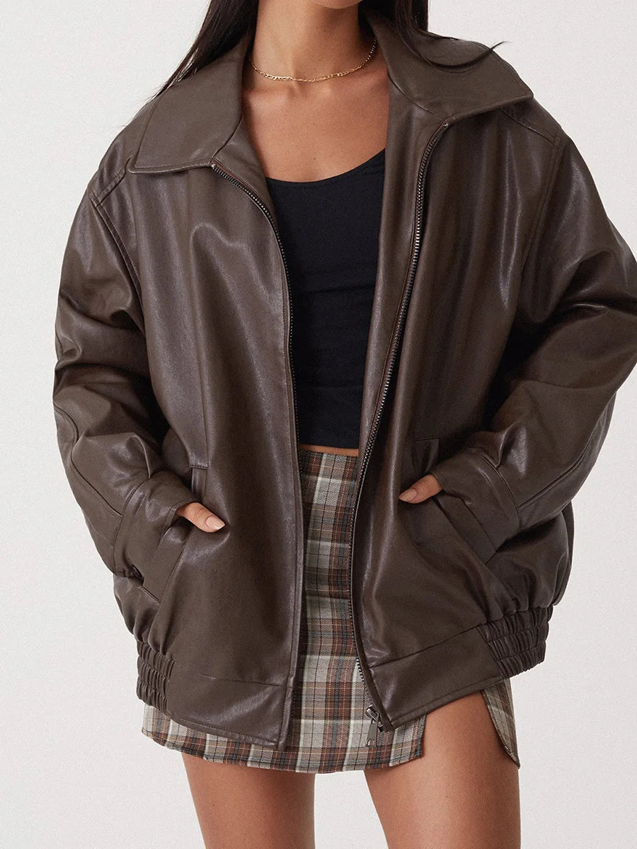 Bambino | Blouson Bomber Oversize en Cuir pour Femme