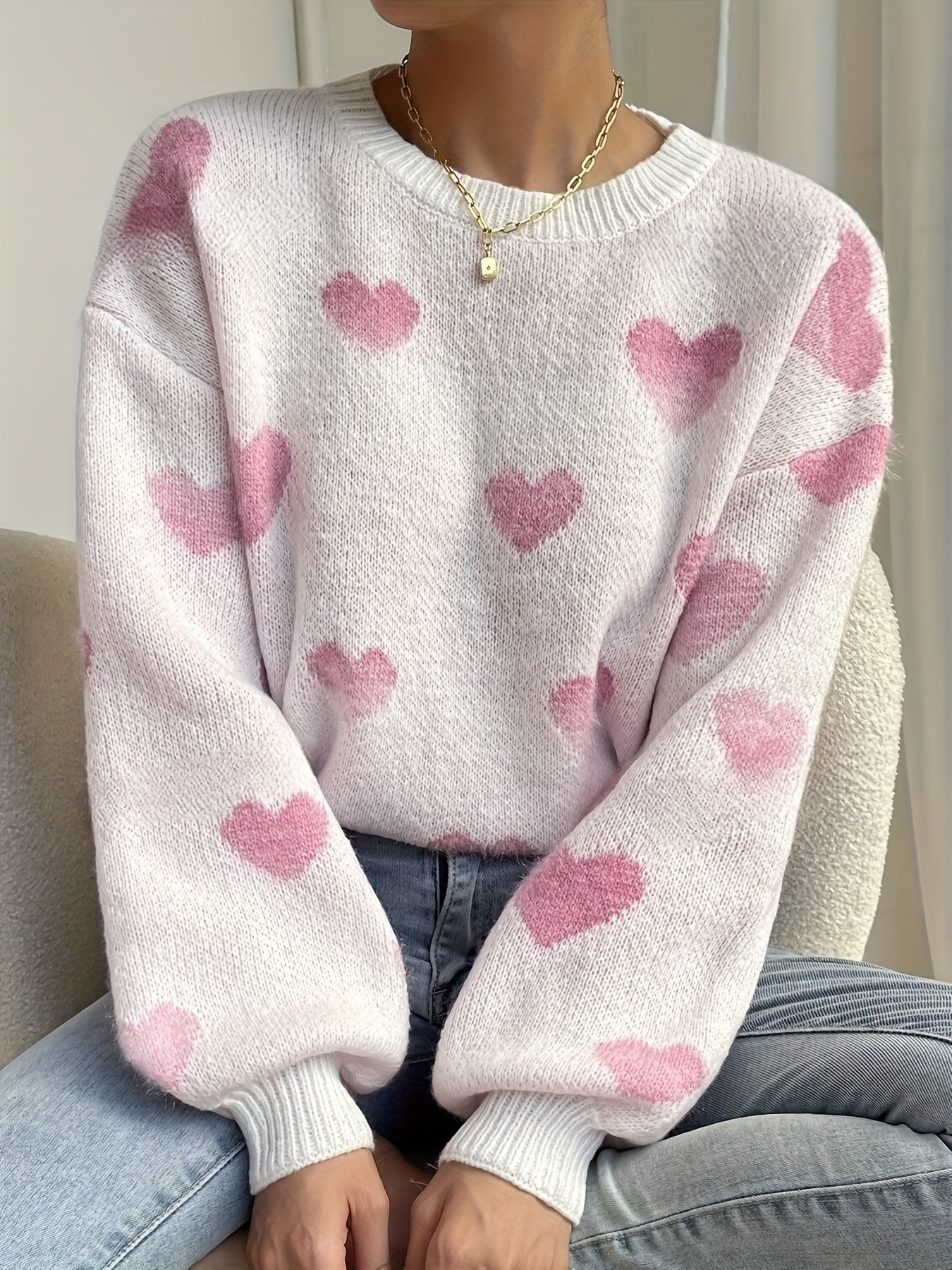 Pull à Motifs de Coeur pour Femmes