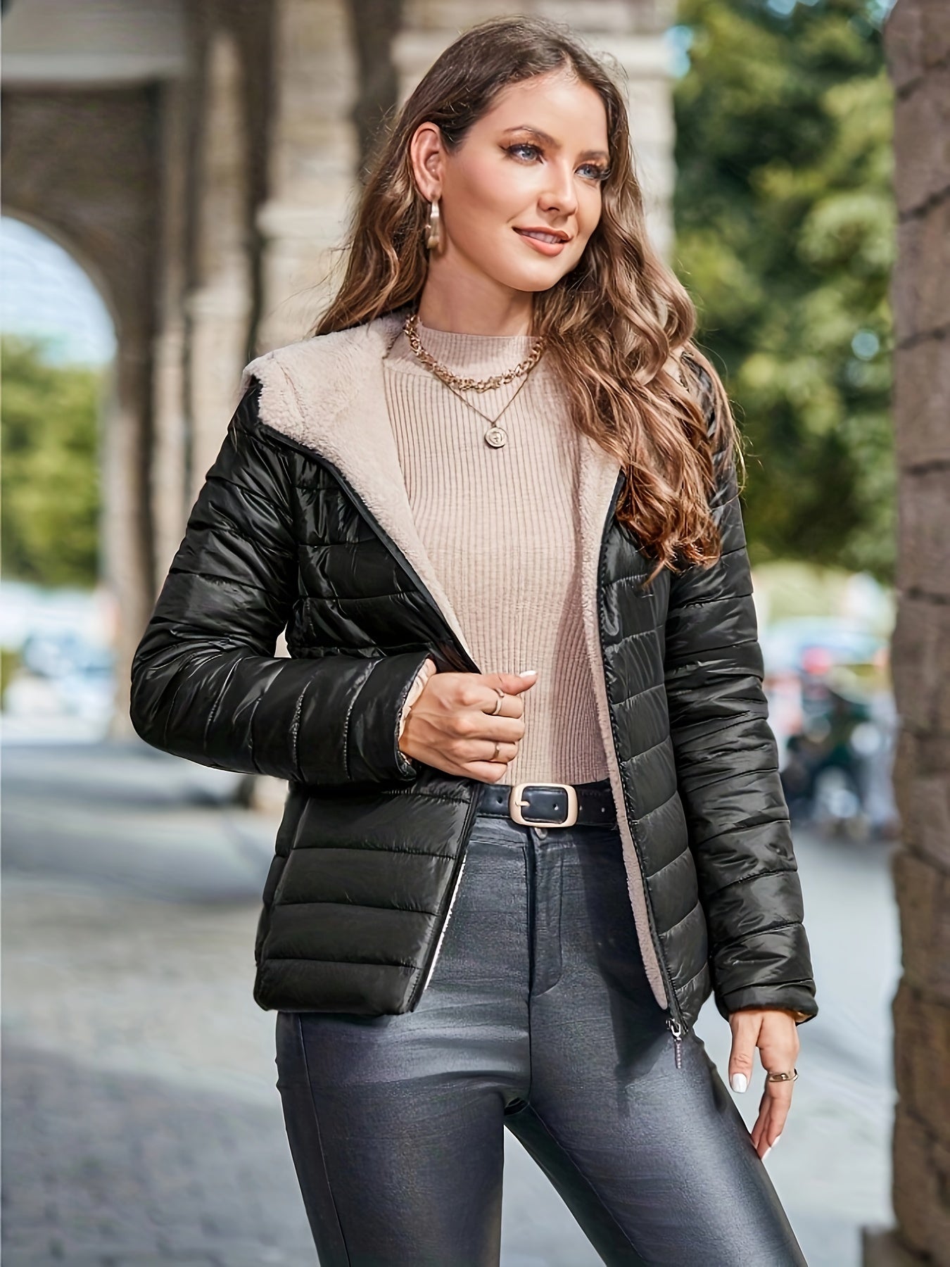 Djemina | Manteau Hiver Femme Imperméable, Doublé Fleece, Capuche et Fermeture Éclair