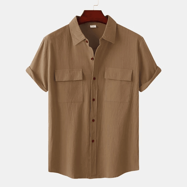 Géraud - Chemise décontractée pour homme en coton et lin, à manches courtes