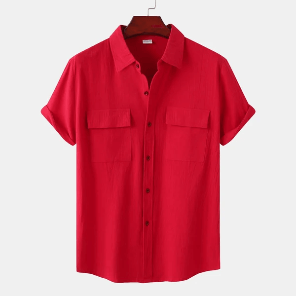 Géraud - Chemise décontractée pour homme en coton et lin, à manches courtes