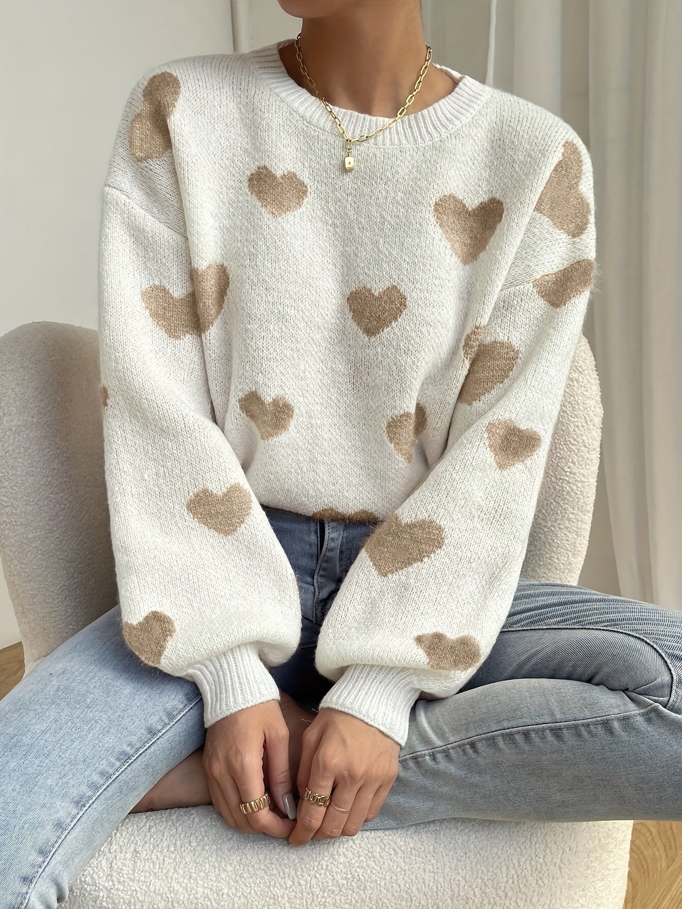 Pull à Motifs de Coeur pour Femmes