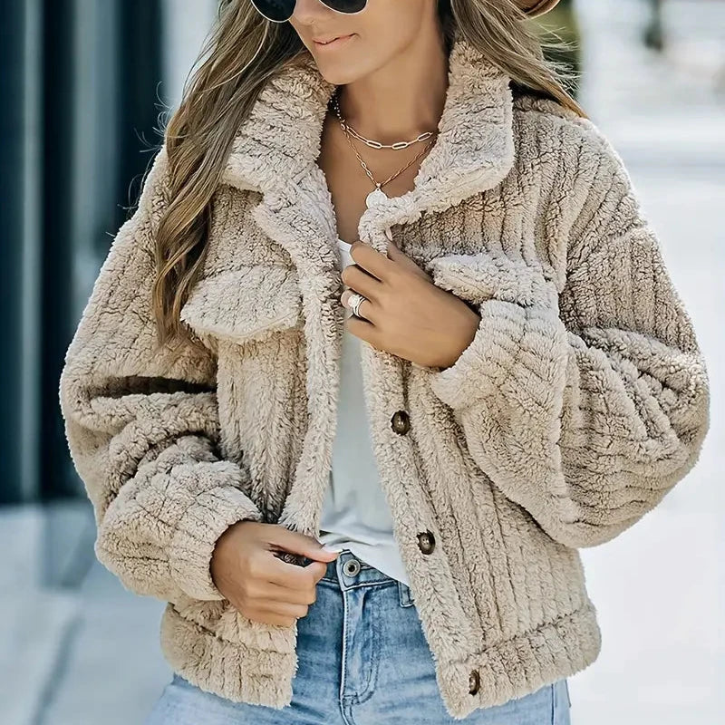 Elena - Veste Trucker en Fausse Fourrure Solide pour Femme