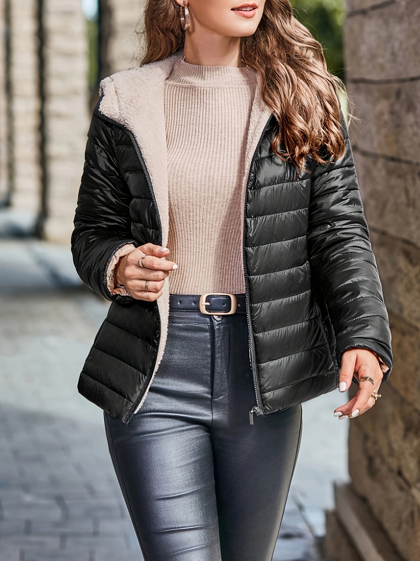 Djemina | Manteau Hiver Femme Imperméable, Doublé Fleece, Capuche et Fermeture Éclair