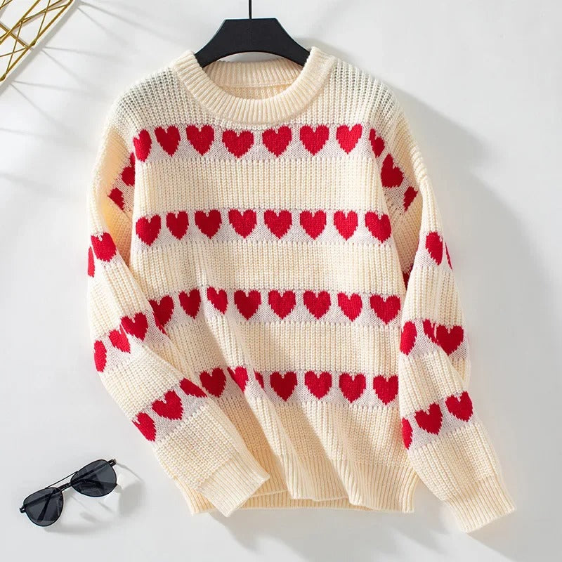 Pull Avec Motif en Forme de Coeur pour Femmes