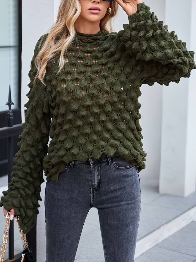 Winona | Pull Vert Élégant avec Volants – Style et Confort