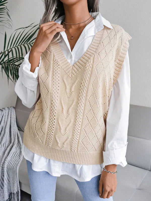 Zélia | Gilet en maille col V unicolore pour femme