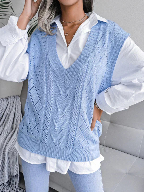 Zélia | Gilet en maille col V unicolore pour femme