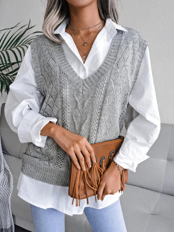 Zélia | Gilet en maille col V unicolore pour femme