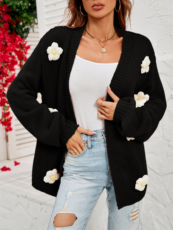 Linerza | Cardigan Tricoté avec Patches Floraux Élégants