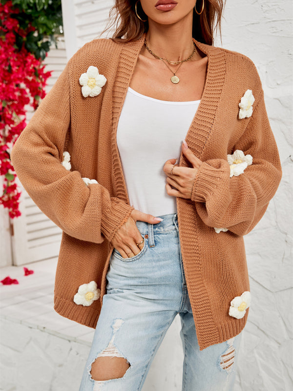 Linerza | Cardigan Tricoté avec Patches Floraux Élégants