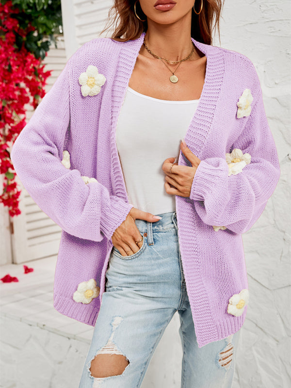Linerza | Cardigan Tricoté avec Patches Floraux Élégants