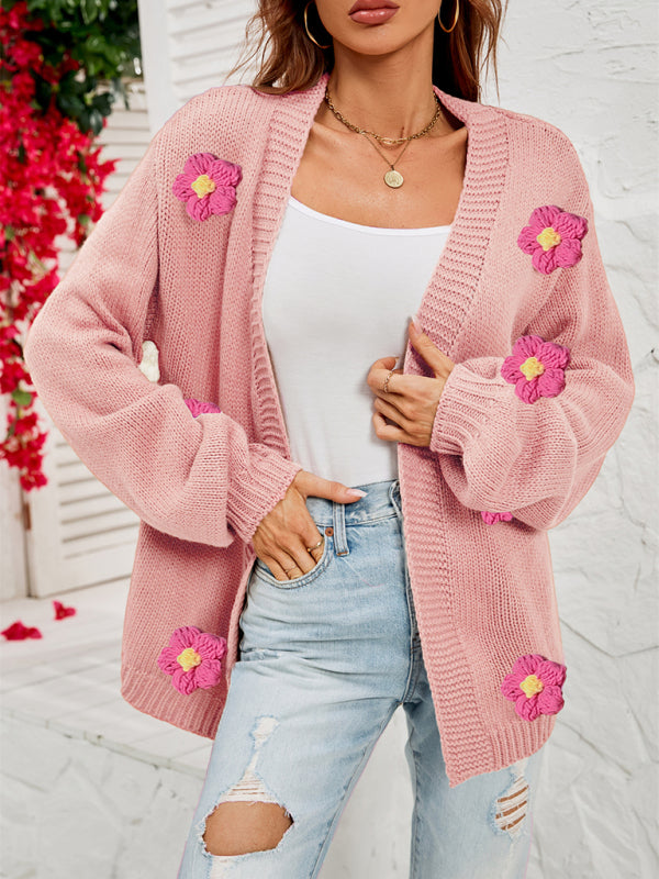 Linerza | Cardigan Tricoté avec Patches Floraux Élégants