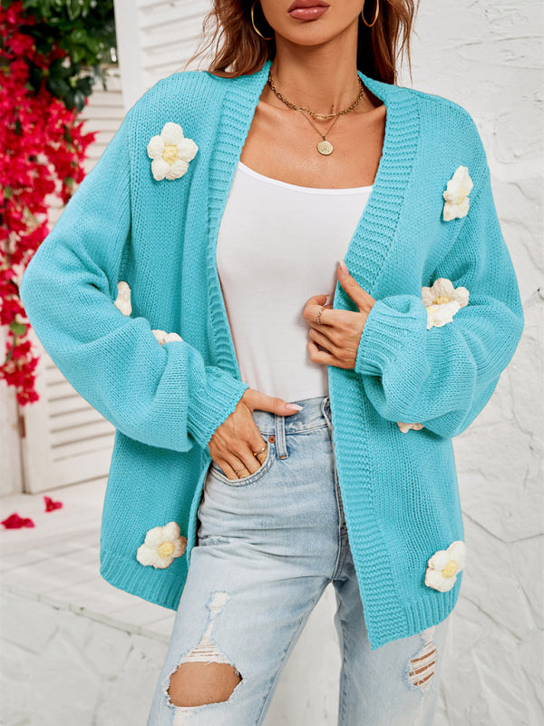 Linerza | Cardigan Tricoté avec Patches Floraux Élégants
